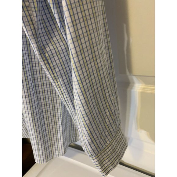 Croft‎ & Barrow Men’s Sz 18 1/2 33/35 Button Shirt Long Sleeve Plaid Blue Yellow - Picture 5 of 9